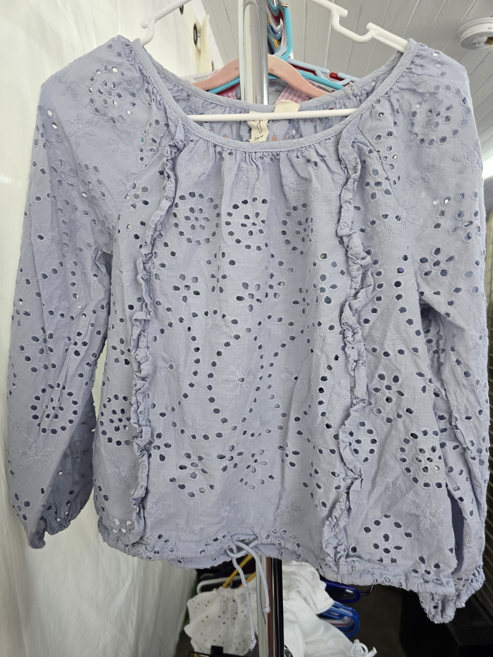 Joie Light Blue Eyelet Ruffle Long Sleeve Top